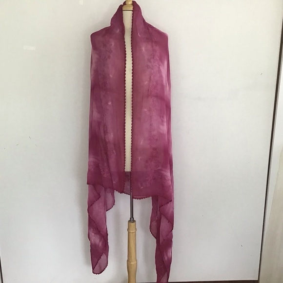 Embroidered embellished space dyed pink viscose shawl sold at Neiman Marcus NWT - Picture 6 of 13